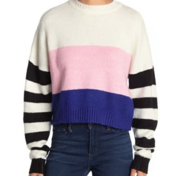 Crewneck Striped Colorblock Sweater - Picture 3 of 5